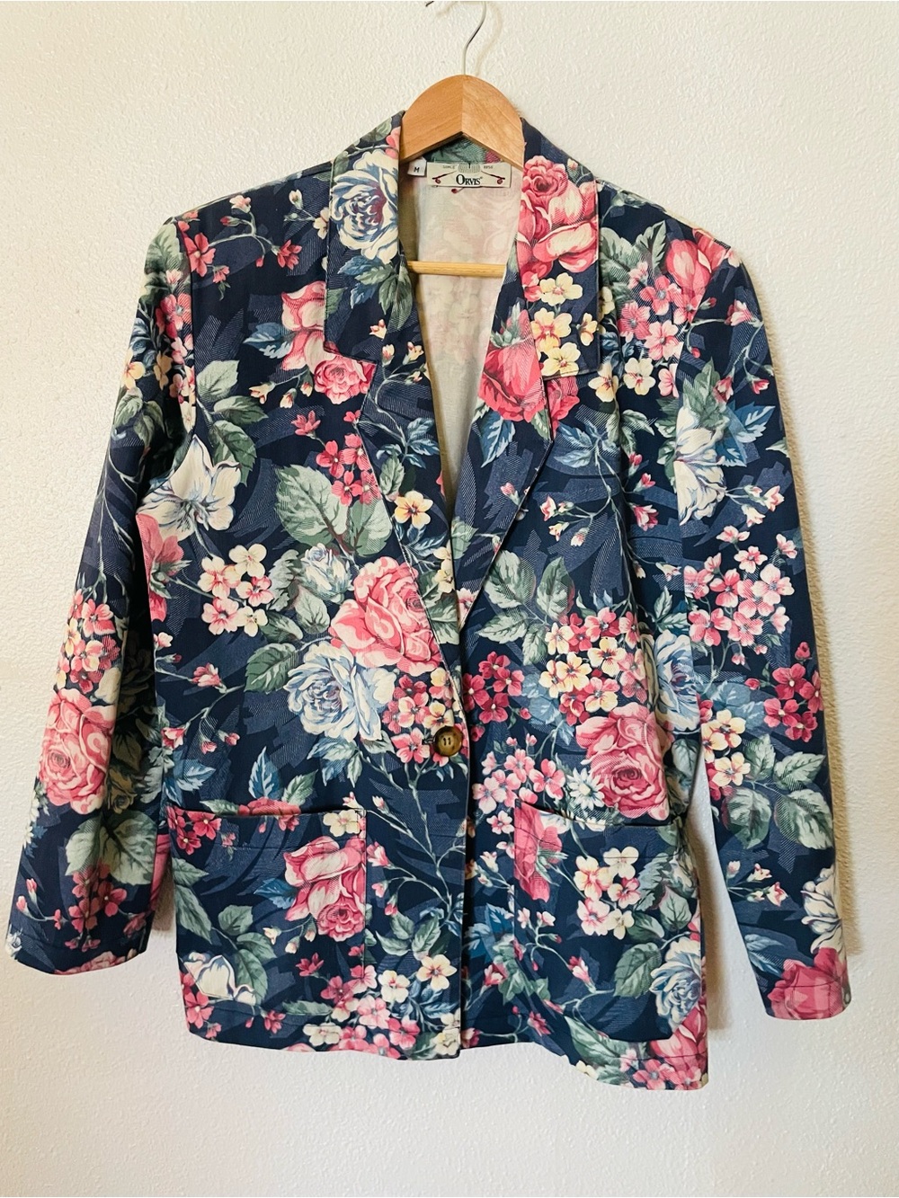 Vintage Orvis Navy Floral Blazer One Button Cotton Romantic Maximum Workwear Med